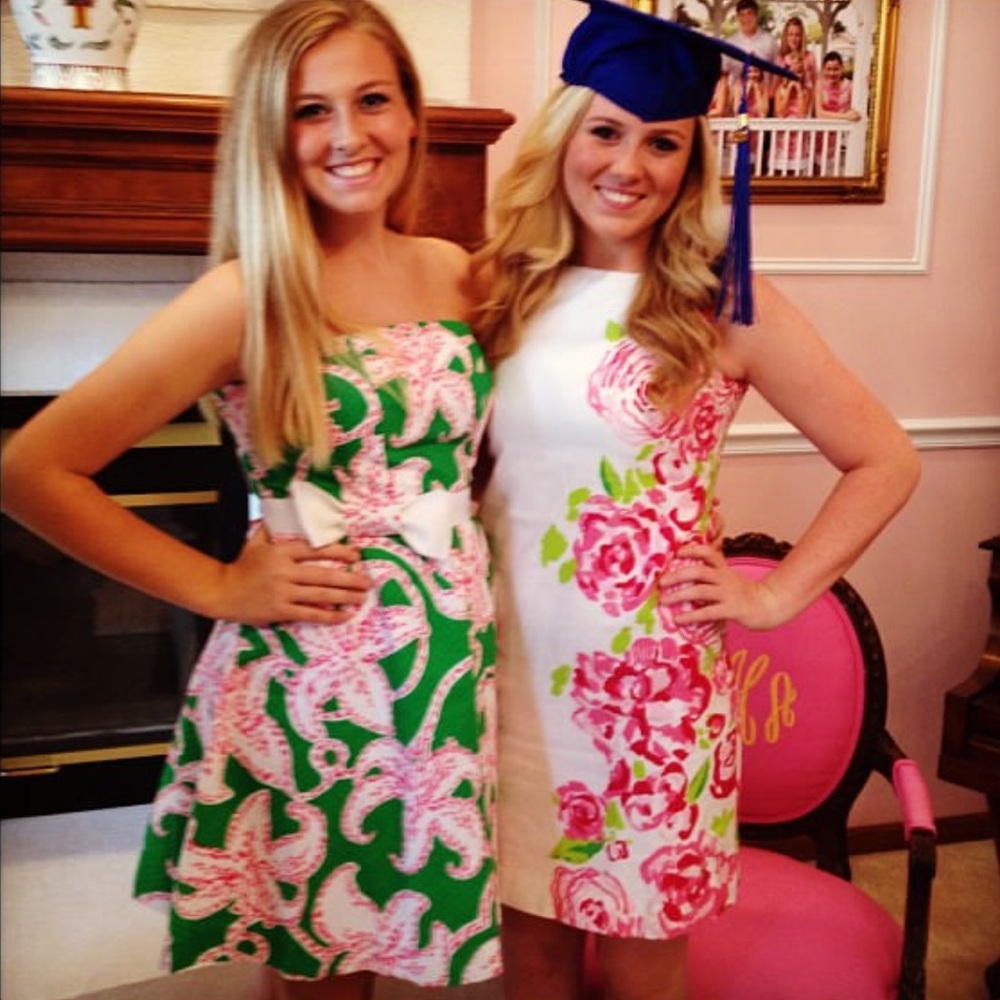 Lilly Pulitzer Amberly strapless dress in pink twinkle prep green size 6